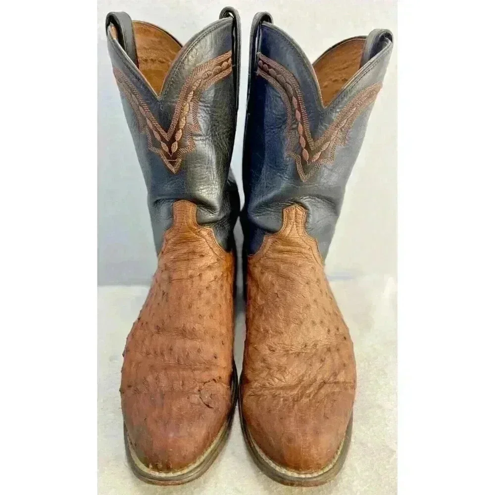 Lucchese 1883 Full Quill Ostrich Western Chocolate Peanut Brittle Boots 9D